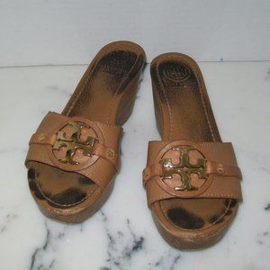 Tory Burch Platform Wedge Tan Leather Sandals 9